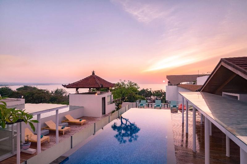 Poolside at a beachfront hotel in Kuta, Bali